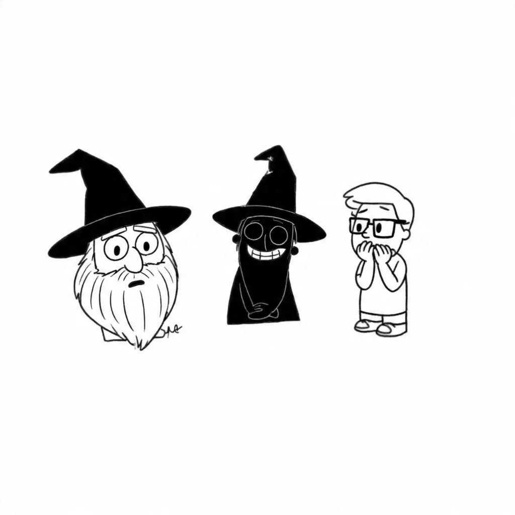 Early rendition of Silas, Wizard, and the Dark Wizard